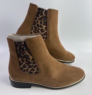 Italian Shoemakers Niamh Cognac Suede Women's Ankle Booties Leopard Print S 8M